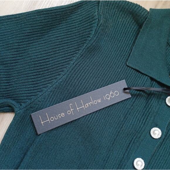 House of Harlow Ribbed Knit Collared Henley Midi Dress Evergreen S NWT - Picture 10 of 13